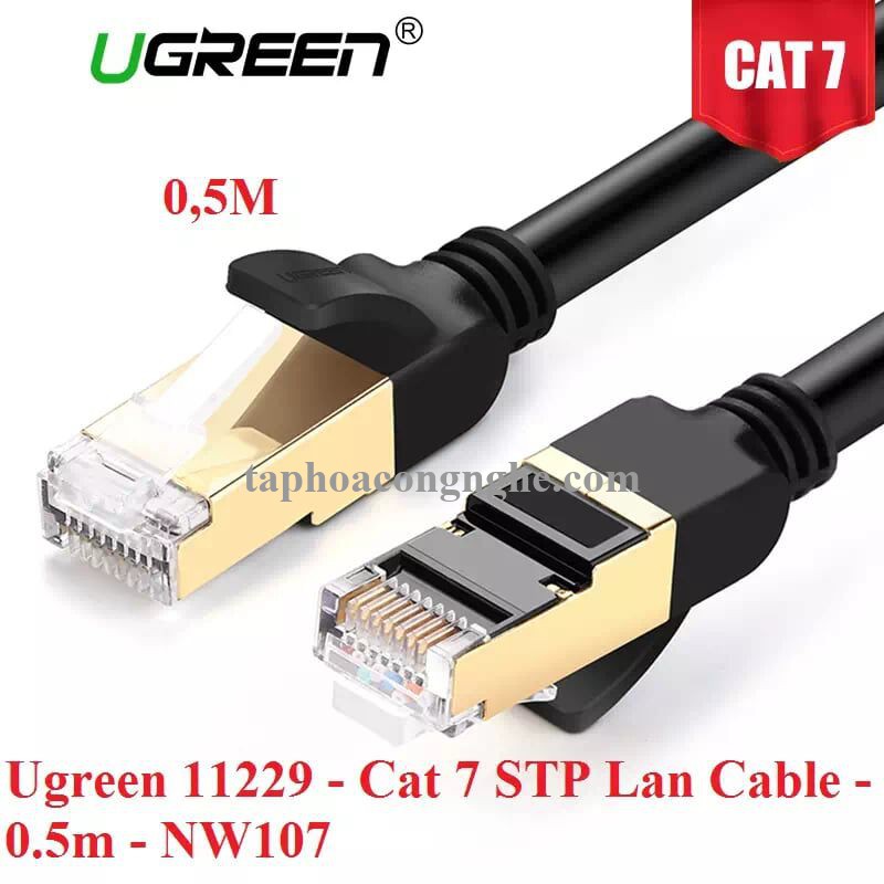 Ugreen 11229 0.5M màu Đen Cáp mạng LAN CAT7 STP chống nhiễu NW107 30011229